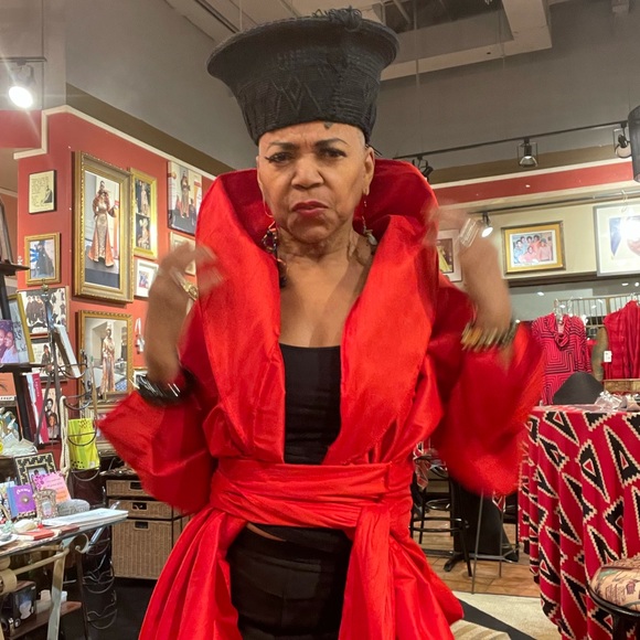 Long Red Dupioni Silk Wrap Dress - Picture 9 of 9